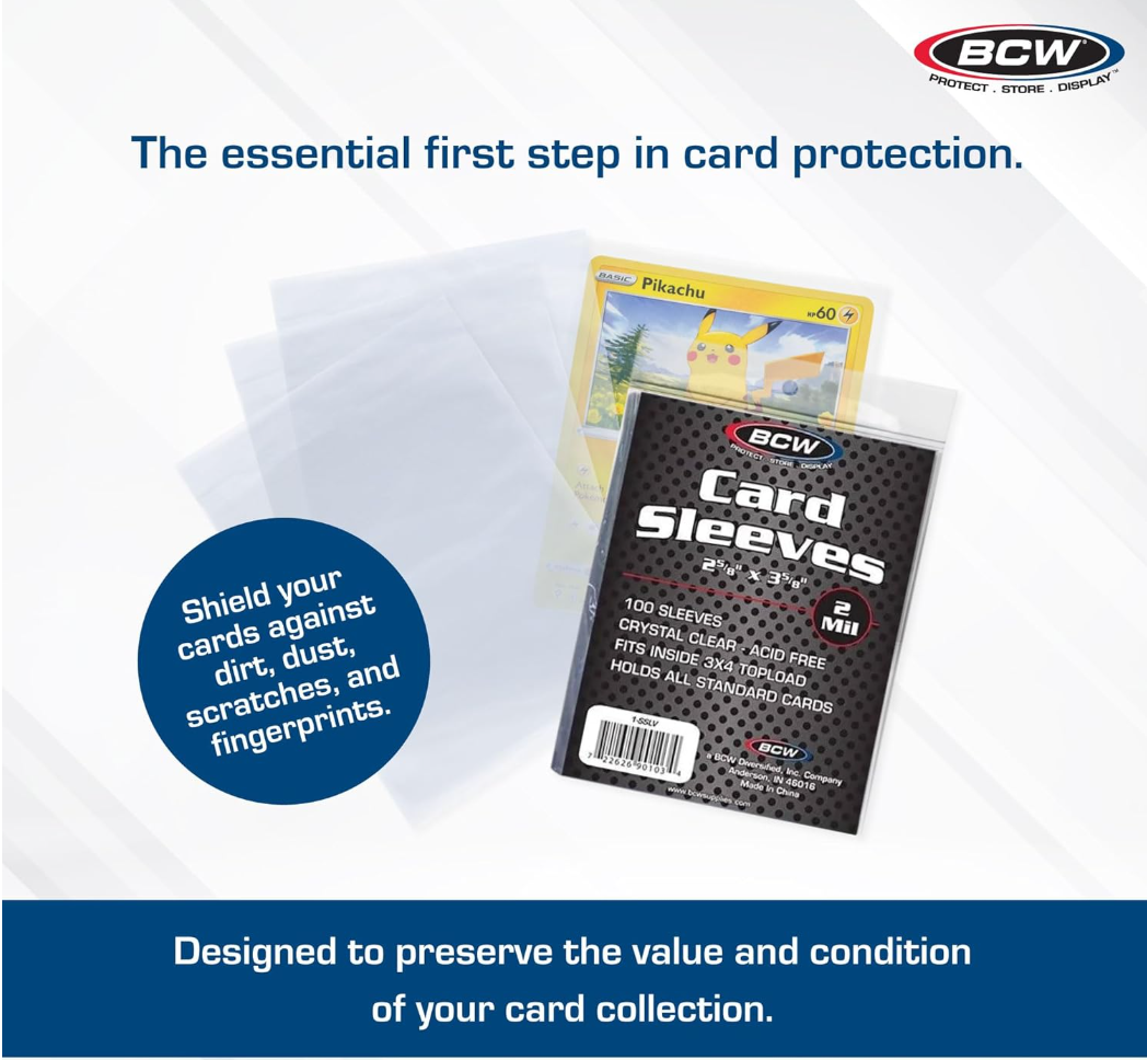 BCW Kartenhüllen – Penny Sleeves (6,1 x 9,5 cm) | Kristallklare Schutzhüllen für Pokémon, Yu-Gi-Oh!, MTG & Sportkarten | Passend für 3x4 Toploader